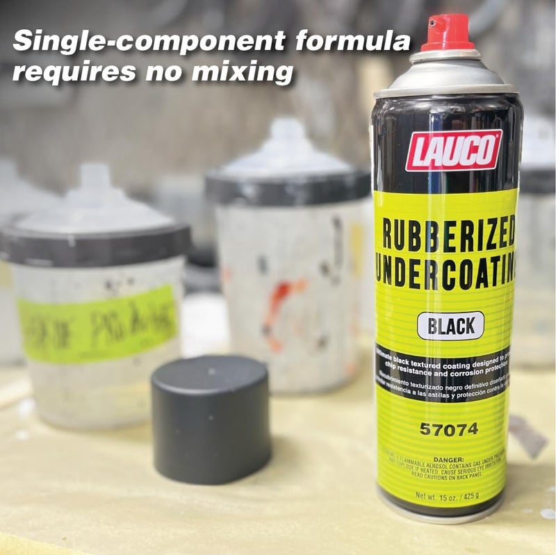 LAUCO Rubberized Undercoating Black Aerosol Spray – 15 Oz Can, Protective Coating for Metal, Plastic & Vehicle Undercarriage – Sound Deadener & Rust Protection (57074) - Image 1